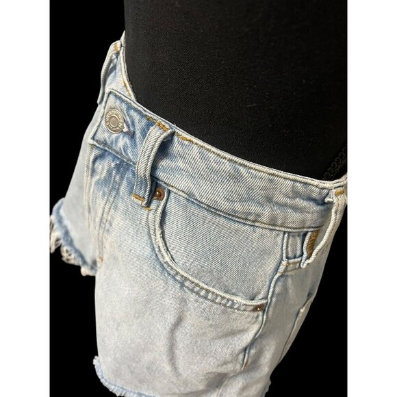 & DENIM Vintage High-Waisted Light Wash Denim Distressed Shorts, Raw Hem, BEACH - Picture 9 of 12